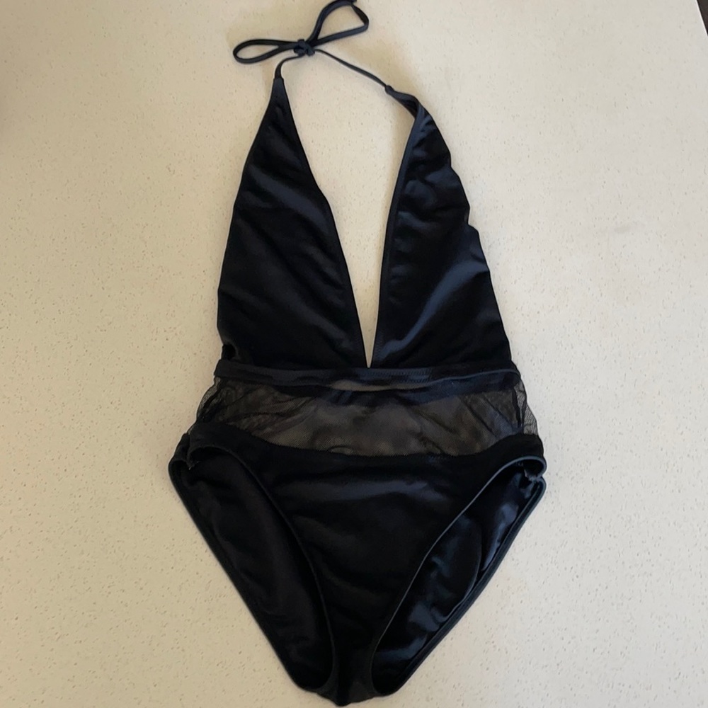 Topshop Open Back Deep V Mesh Panel One Piece